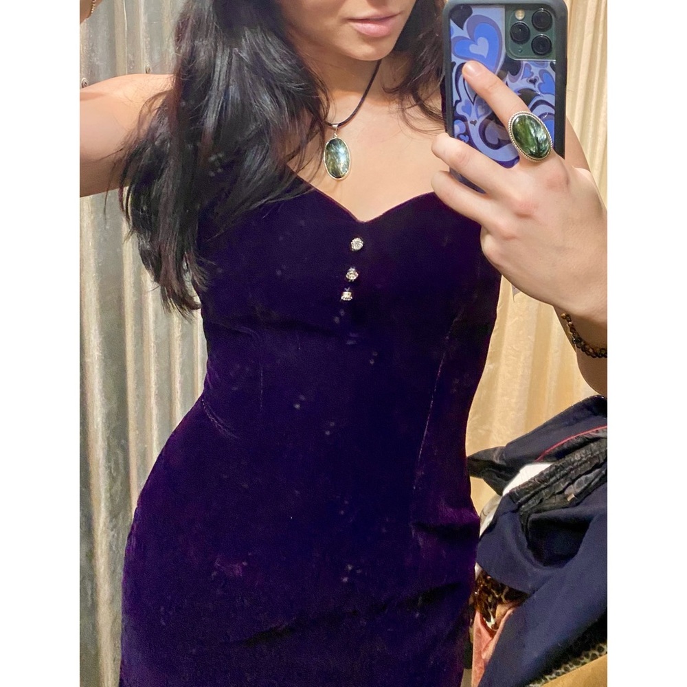 90s deep purple velvet corset dress - Picture 2 of 6